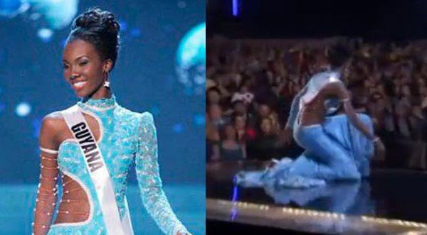 Video: Mira la tremenda caída de Miss Guyana en Miss Universo 2012