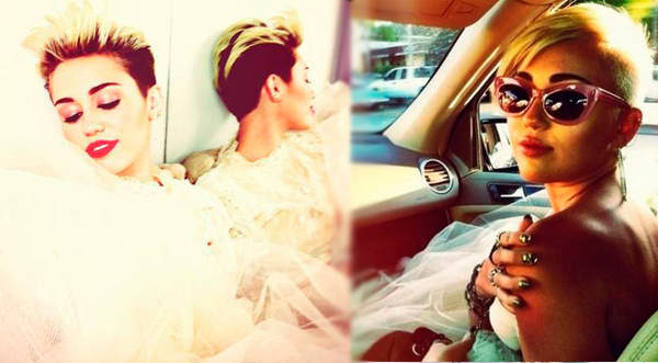 Miley Cyrus con  vestido de novia ¿Se prepara para su boda?