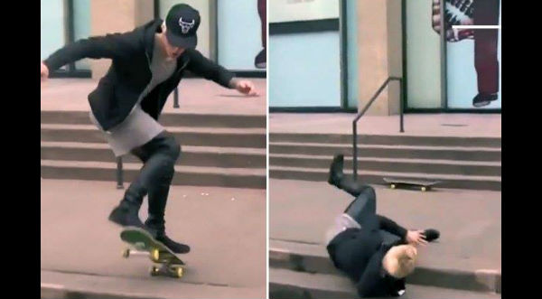 Justin Bieber sufre terrible caída en su skate- VIDEO
