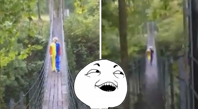 Facebook: Payaso quiso asustar en medio del puente colgante y ... - VIDEO