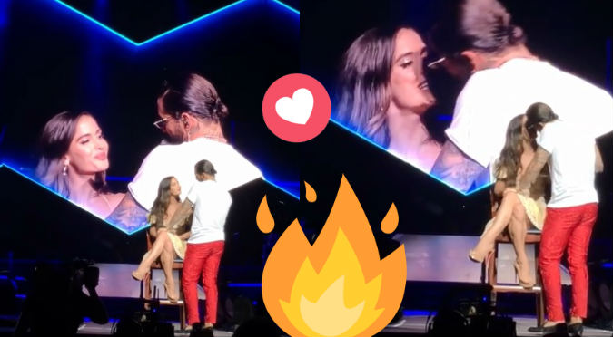 Maluma y su novia encienden tarima con sensual beso (VIDEO)