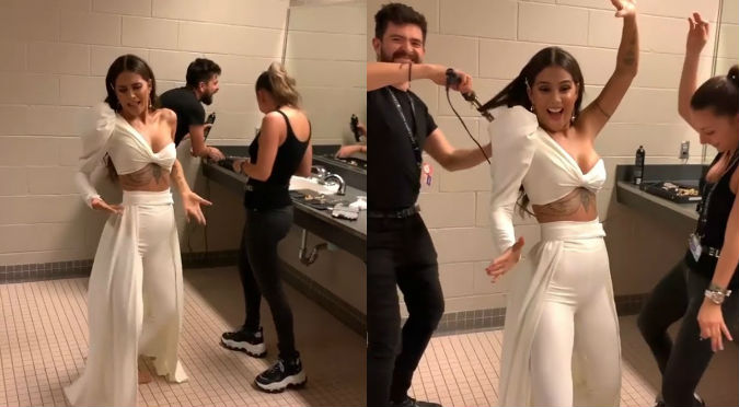 Greeicy baila “Con Altura” mientras Rosalía canta en su camerino (VIDEO)