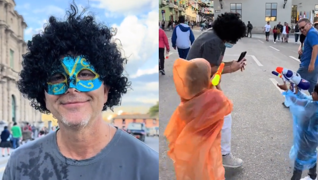 Christian Meier fue camuflado a carnavales de Cajamarca, pero niños lo terminan mojando: “Me voy a vengar”