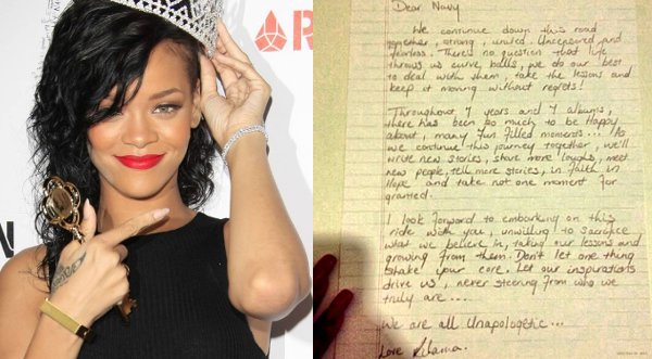 Foto: Rihanna escribe carta de amor ¿Para Chris Brown?