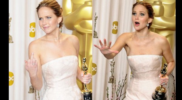 Jennifer Lawrence hizo gesto ofensivo en la sala de prensa de los Oscar