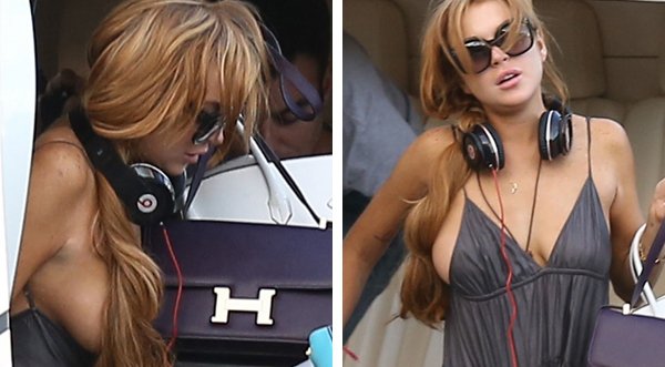 Fotos: Lindsay Lohan muestra más de la cuenta al bajar de helicóptero
