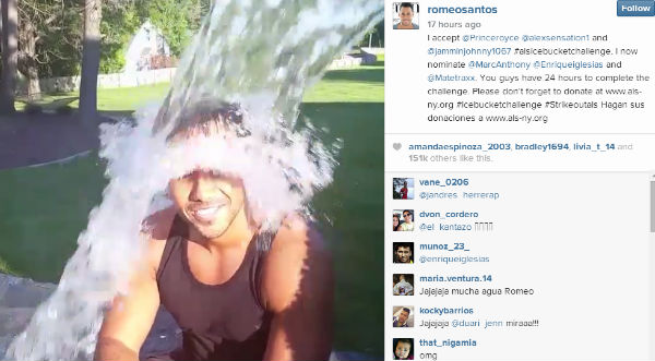 Romeo Santos también se unió al reto del 'Baldazo de agua helada'- VIDEO