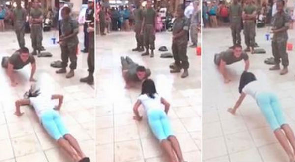 Una joven humilla en competencia de planchas a un soldado - VIDEO