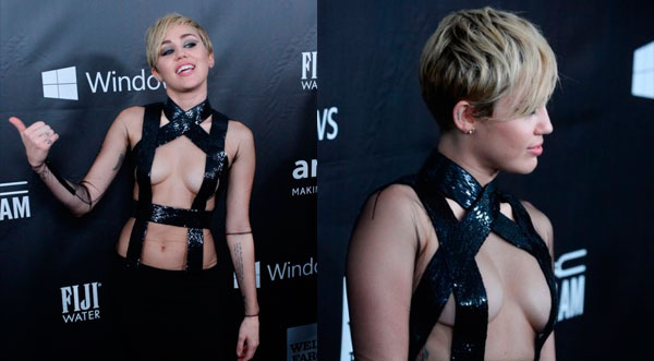 Rihanna y Miley Cyrus sorprendieron con sexys escotes por una buena causa