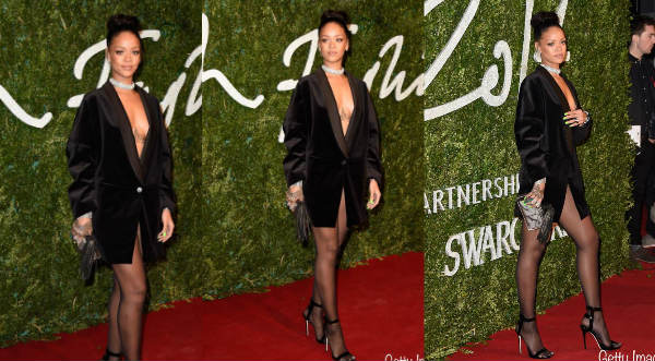 Rihanna asiste a una premiación usando solo un sexy saco- FOTOS