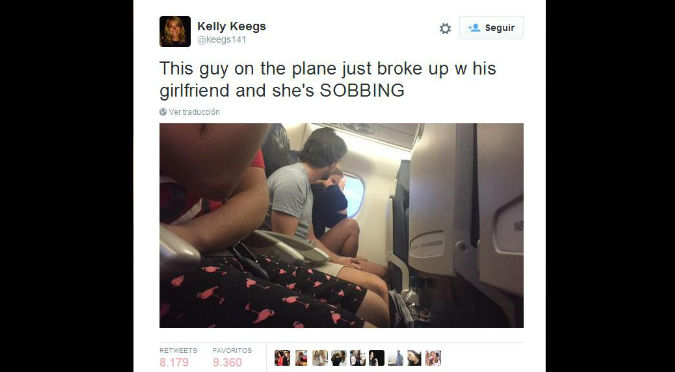 Chica tuiteó ‘en vivo y en directo’ la ruptura de una pareja en avión