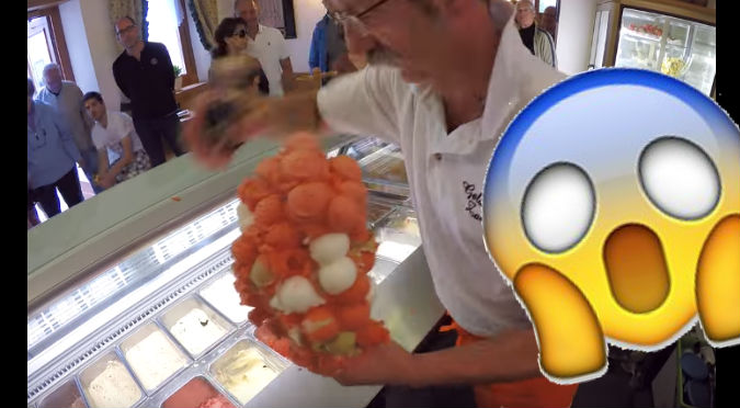 YouTube: ¿Cuántas bolas de helado logra resistir este cono ?