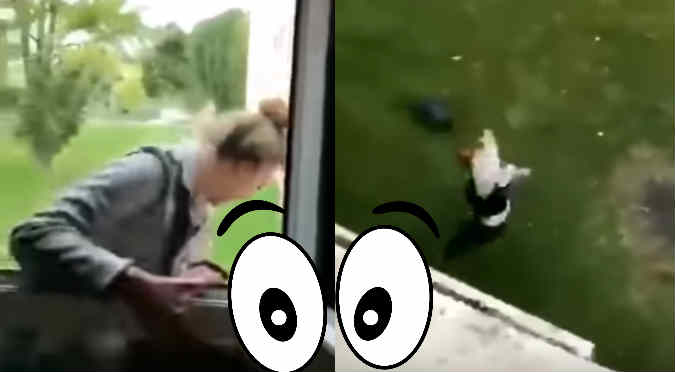 Quiso recoger su celular desde una ventana y pasó algo terrible (VIDEO)