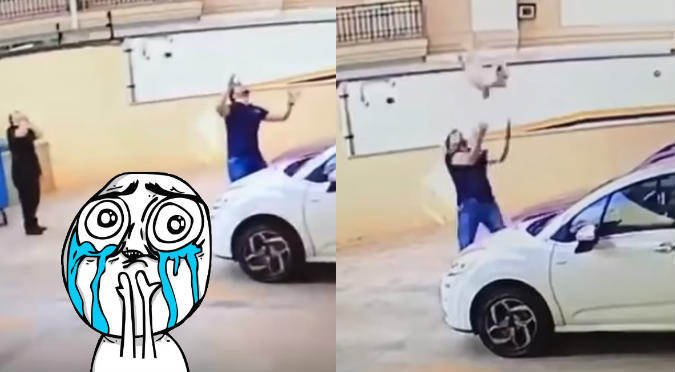 Viral: Perrita cae de noveno piso y hombre la salva (VIDEO)
