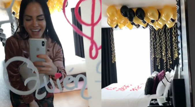 Natti Natasha casi llora con detalle romántico en habitación de hotel (VIDEO)