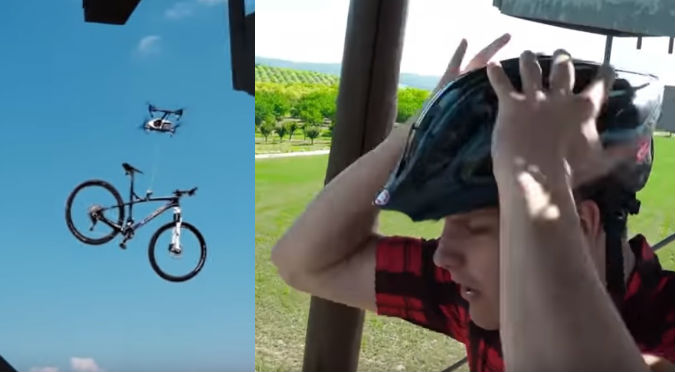Dron se convierte en delincuente y asalta a joven ciclista (VIDEO)