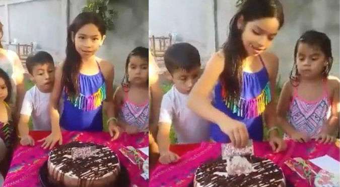 Niña recibe inesperado regalo en su torta de cumpleaños (VIDEO)