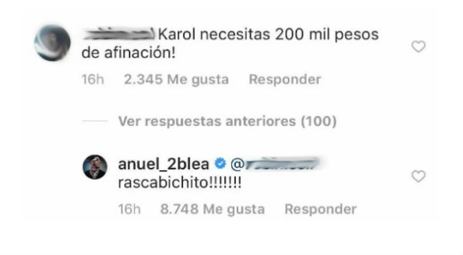 Anuel se enoja con usuario de Instagram por criticar a Karol G
