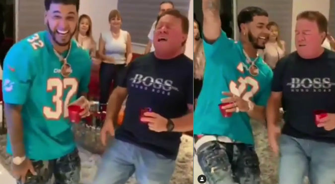 Anuel AA y papá de Karol G hacen divertido baile (VIDEO)