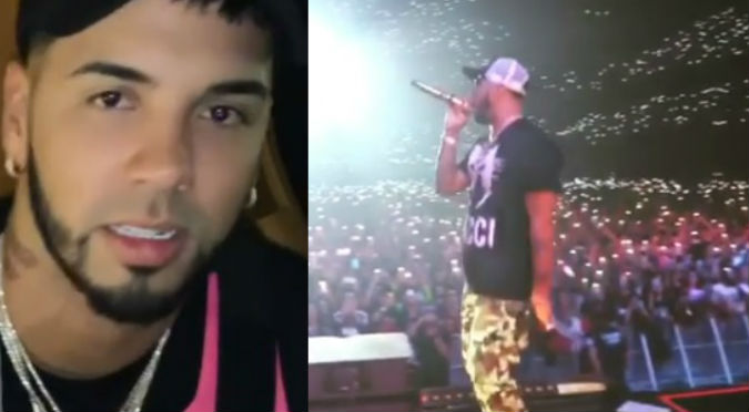 Anuel se atreve a cantar en vivo, pero sus 'gallos' lo traicionan (VIDEO)