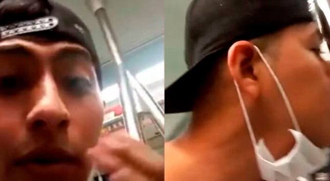 Coronavirus en Perú: joven irresponsable se quita la mascarilla en Metro de Lima y realiza actos desagradables | VIDEO