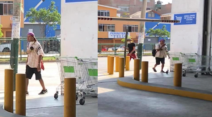 Surquillo: sujeto intentó escupir a un agente de seguridad y llenó de saliva un carrito de supermercado | VIDEO