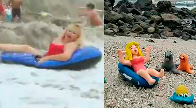 Recrean con plastilina la caída de Susy Díaz en la playa y video se vuelve viral en redes | VIDEO