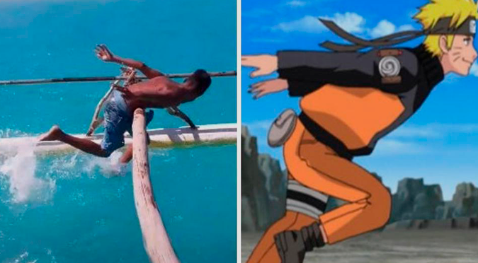 Dos jóvenes corren como Naruto sobre el mar y se vuelven virales en TikTok | VIDEO