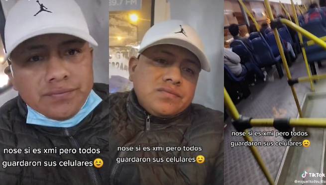 Hombre sube a un bus y los pasajeros guardan sus celulares al confundirlo con un ratero | VIDEO