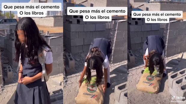 Escolar quiere ser tiktoker, pero su papá la pone a trabajar como albañil | VIDEO