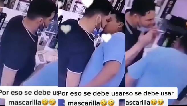 Dos jóvenes se besan por error al tener abajo la mascarilla | VIDEO