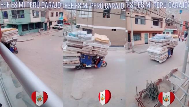 TikTok: mototaxi sorprende al llevar 20 colchones: 'Ese es mi Perú' | VIDEO