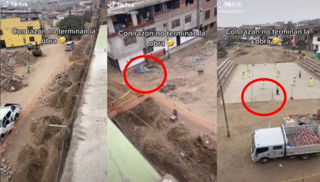 No aguantaron las ganas: captan a obreros jugando 'pichanga' al lado de una construcción | VIDEO