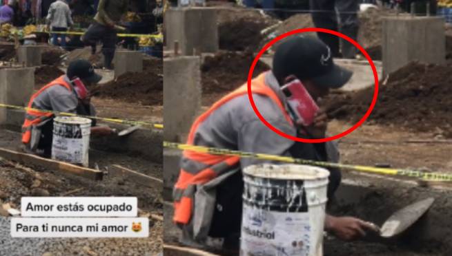 Hombre habla con su enamorada mientras tarrajea y se vuelve viral en redes: 'Cuando se quiere, todo es posible' | VIDEO