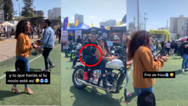 Joven capta a su novio posando con una anfitriona en una moto y tiene inesperada reacción | VIDEO