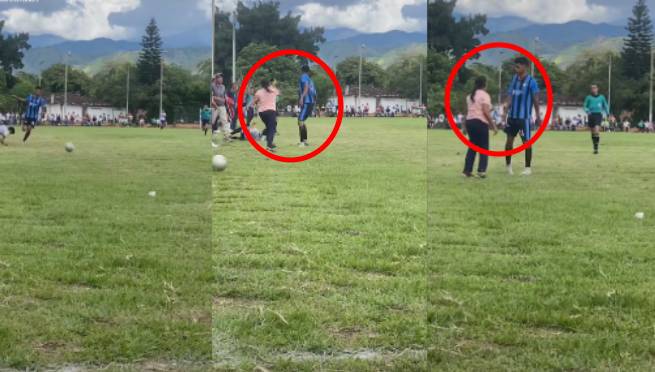 ¡Sin miedo! Madre entró a 'pechar' a jugador que le había cometido una falta a su hijo | VIDEO