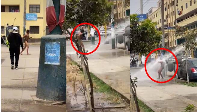 Peruano aprovecha un camión cisterna para ducharse en medio de la calle: 