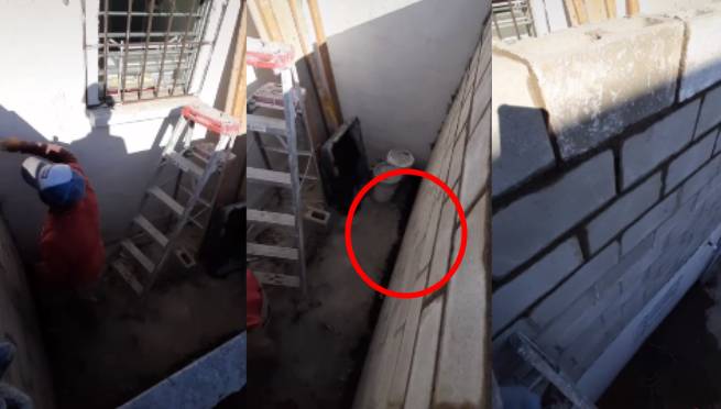 ¡Pequeño error! Albañil se olvidó de hacer una puerta y quedó atrapado en su propia construcción | VIDEO