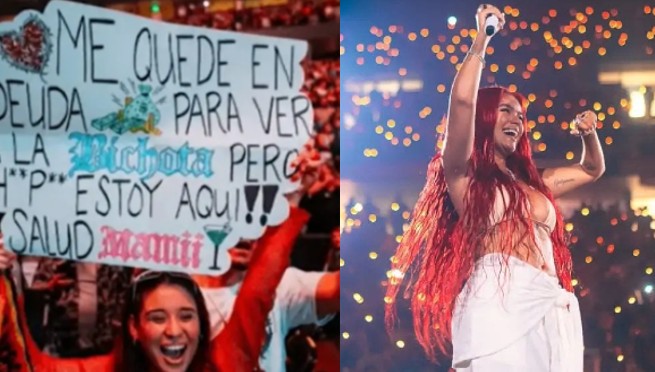 ¡Salud! Karol G brindó con una fanática que vendió hasta el alma por ir a su concierto | VIDEO