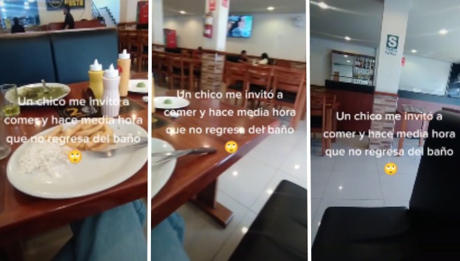 La invitan a comer pollo a la brasa, pero su cita se va al baño y no vuelve: 