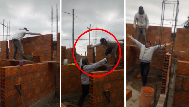 ¡Insólito! Obreros se olvidan de la wincha y usan sus brazos como medida imaginaria | VIDEO