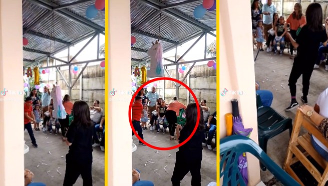 Niño intenta pegarle a su piñata, pero golpea a una invitada por error | VIDEO