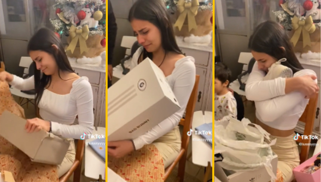 Joven rompe en llanto al recibir como regalo navideño las zapatillas de Bad Bunny | VIDEO