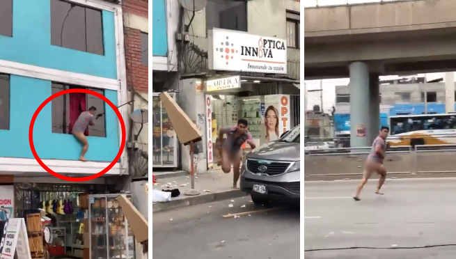 Hombre desnudo es captado huyendo por la ventana de un hostal en San Juan de Miraflores | VIDEO