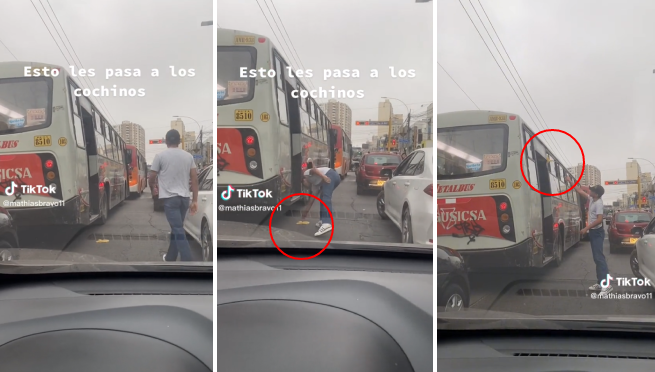 Pasajero de un micro lanza una cáscara de plátano, pero un transeúnte se la devuelve: 'Bien hecho' | VIDEO