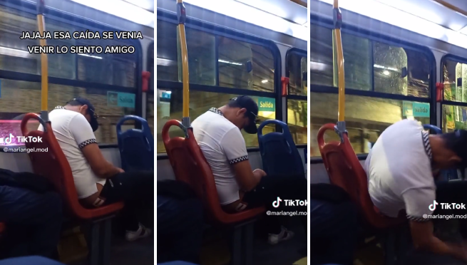 Se sube a bus, pero el sueño lo vence y termina en el piso: 'Por eso me siento en la ventana' | VIDEO
