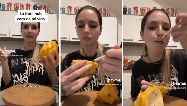 Joven prueba la pitahaya 