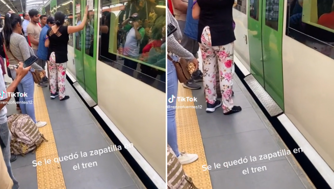 Peruana baja del tren, pero su zapatilla se queda adentro y se vuelve viral: 