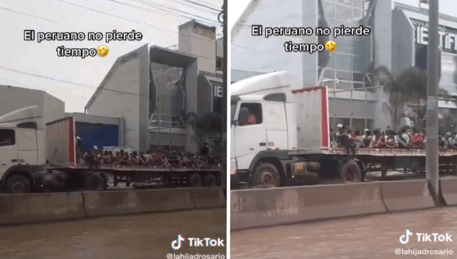 Camionero peruano aprovecha las lluvias para hacer colectivo y se vuelve viral | VIDEO