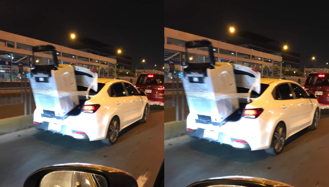 Peruano lleva su lavadora en la maletera de su carro y se vuelve viral en redes